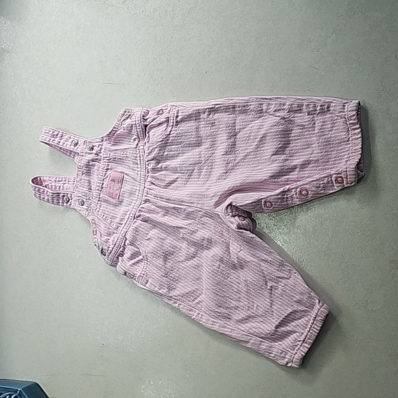 Baby Oshkosh B'Gosh Pink White Stripes Girls Overalls - Picture 1 of 8